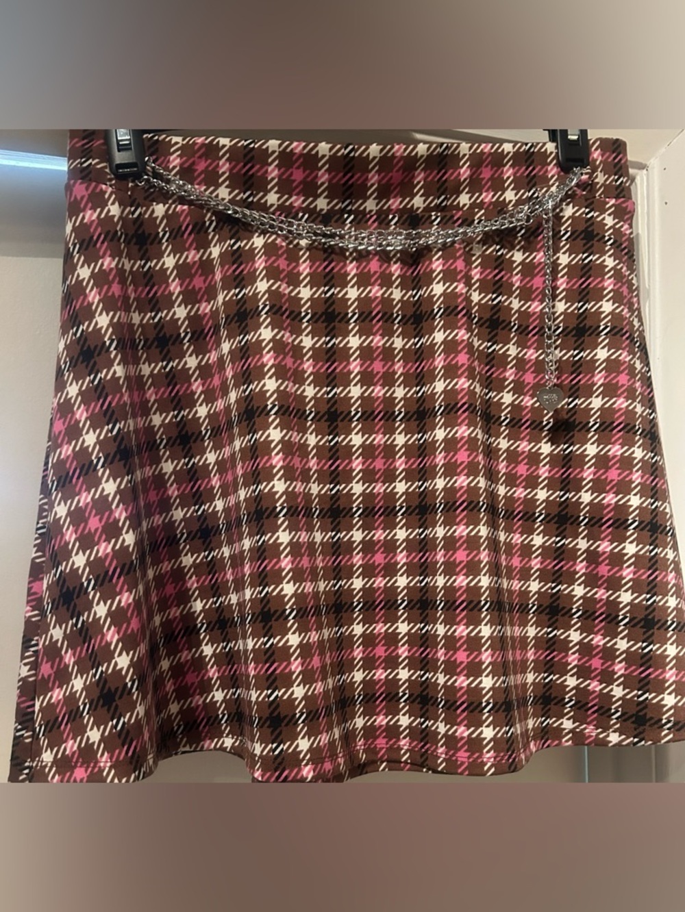 Madden NYC Plaid Houndstooth Mini Skirt with Chain Detail Size XL